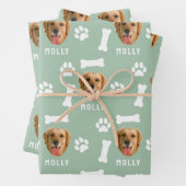 Foto- und Namenssage-Grün für Hunde Geschenkpapier Set (Beispiel)