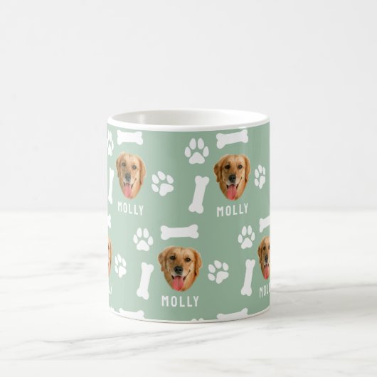 Foto- und Namenssage-Grün für Hunde Kaffeetasse (Mittel)