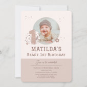 Foto und Niedlicher Bär 1. Geburtstag Einladung (Vorderseite)