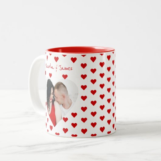 Foto- und Pärchennamen personalisierte Herzfunktio Zweifarbige Tasse (Vorderseite Links)