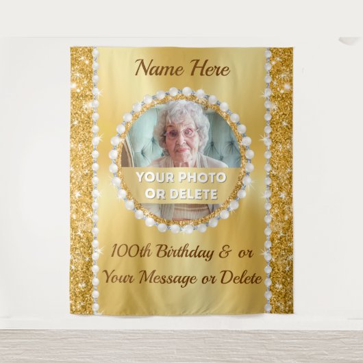 Foto und Personalisiert, 100. Geburtstag, Wandteppich (Vorderseite)