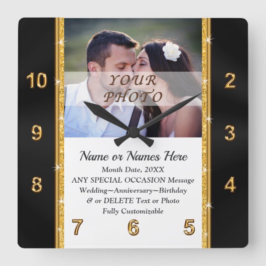 Foto und Personalisiert, Hochzeitsgeschenk an der Quadratische Wanduhr (Vorderseite)