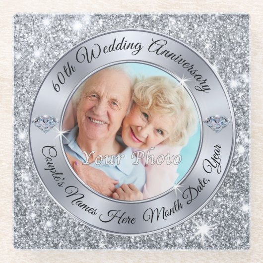 Foto und personalisierte 60. glasuntersetzer (Vorderseite)