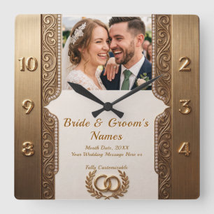 Foto- und personalisierte Luxus-Hochzeitsgeschenk- Quadratische Wanduhr