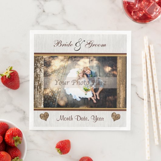 Foto und Personalisierte rustikale Hochzeit Napkin Serviette (Beispiel)
