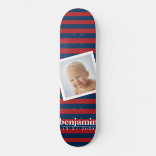 Foto und rotes blaues Streifenmuster - Name Skateboard