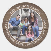 Foto und rustikale Rücksendeadresse Runder Aufkleber (Vorderseite)