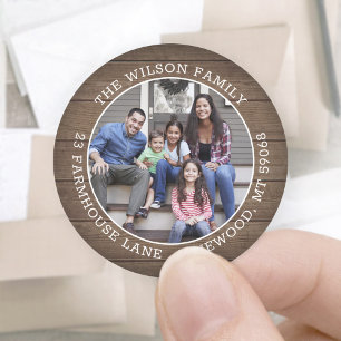 Foto und rustikale Rücksendeadresse Runder Aufkleber