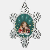 Foto und Schneeflocken Schneeflocken Zinn-Ornament (Rechts)