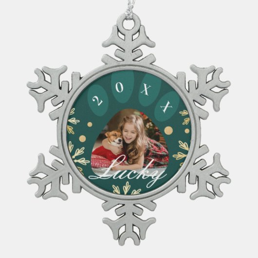 Foto und Schneeflocken Zinn-Ornament (Vorderseite)