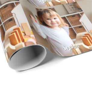 Foto und Schriftname Ihres Kindes Geschenkpapier