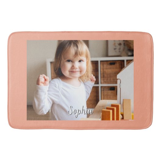 Foto und Schriftname Ihres Kindes, Pfirsich Badematte (Vorderseite)