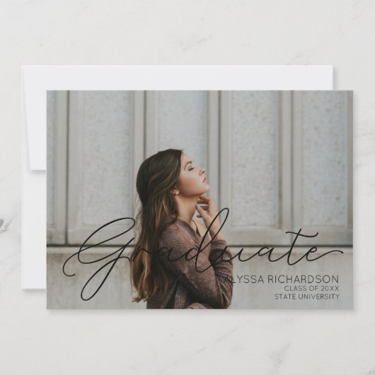 Foto- und Schwarzhandschrifttypografie Abschluss 2 Einladung (Vorderseite)