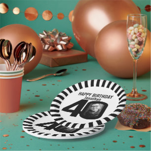 Foto und Streifen zum 40. Geburtstag in Schwarz/We Pappteller
