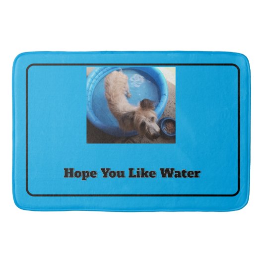 Foto und Text für den Hund, der sich durch die Son Badematte (Vorderseite)