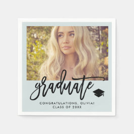 Foto und Trendy Script | Mint Green Graduate Serviette