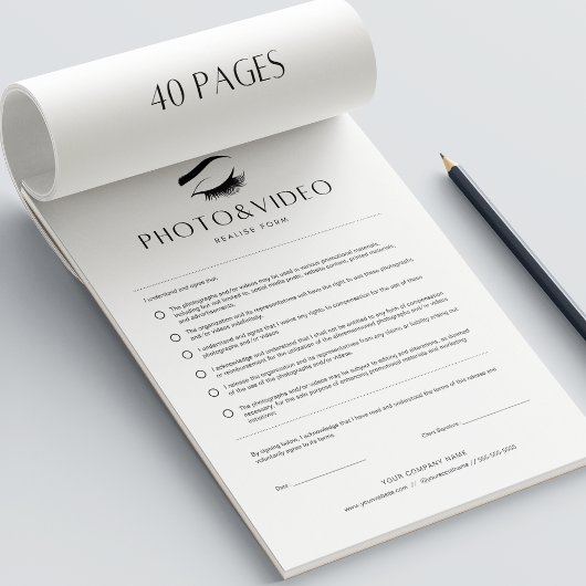 Foto- und Video-Formulare Lash-Zustimmung Formular Notizblock