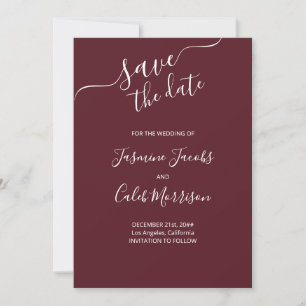 Foto und White Script Burgundy Wedding Save The Date