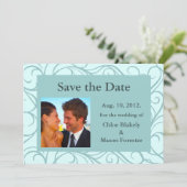 Foto und Wirbel Save the Date (Aqua) (Stehend Vorderseite)