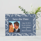 Foto und Wirbel Save the Date (blau) (Stehend Vorderseite)