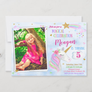 Foto Unicorn Geburtstagseinladung Magisches Einhor Einladung