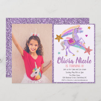 Foto Unicorn Glitzer Geburtstag Einladung