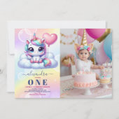 Foto Unicorn Regenbogen Glitzern Gold 1. Geburtsta Einladung (Vorderseite)
