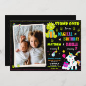 Foto Unicorn und Dinosaurier Einladung zum Geburts (Vorne/Hinten)