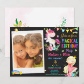 Foto Unicorn und Prinzessin Einladung zum Geburtst (Vorne/Hinten)