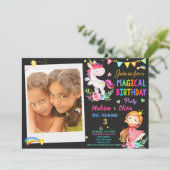 Foto Unicorn und Prinzessin Einladung zum Geburtst (Stehend Vorderseite)