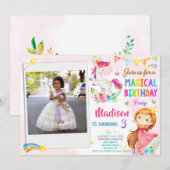 Foto Unicorn und Prinzessin Einladung zum Geburtst (Vorne/Hinten)