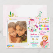 Foto Unicorn und Prinzessin Einladung zum Geburtst (Vorne/Hinten)