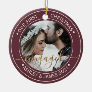 Foto Unser erstes Weihnachten verlobt Burgund Keramik Ornament