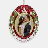 Foto Unsere 1. Weihnachtsfrau Poinsettia Floral Keramik Ornament (Rechts)