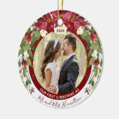 Foto Unsere 1. Weihnachtsfrau Poinsettia Floral Keramik Ornament (Links)