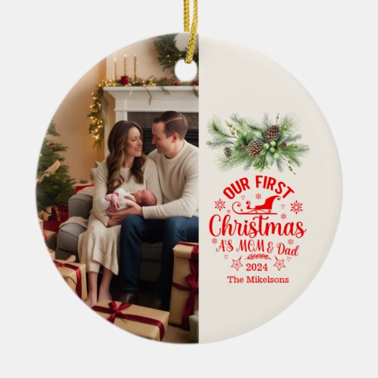 Foto Unsere ersten Weihnachten als Mama und Vater Keramik Ornament (Vorne)