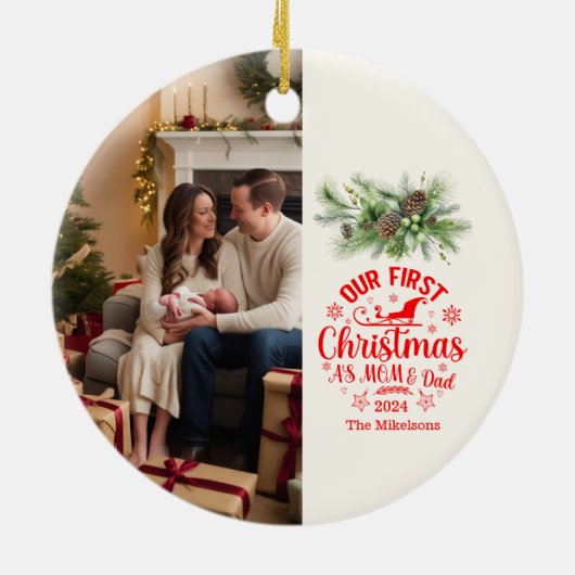 Foto Unsere ersten Weihnachten als Mama und Vater Keramik Ornament (Hinten)