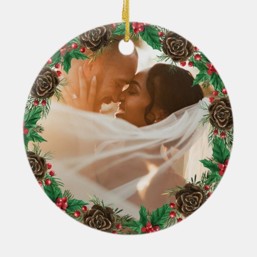 Foto Unsere ersten Weihnachten als Mr & Mrs Newlyw Keramik Ornament (Hinten)