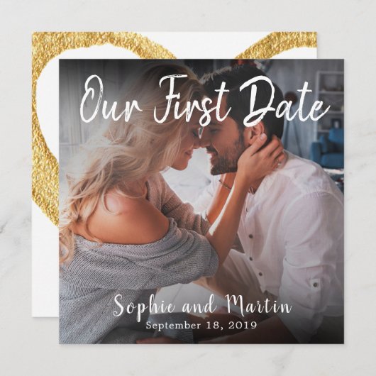 Foto Unsere First Date Couple Wedelfreunde Card Dankeskarte (Vorne/Hinten)