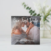 Foto Unsere First Date Couple Wedelfreunde Card Dankeskarte (Stehend Vorderseite)