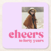 Foto Untersetzer, Retro Lila & rosa, 40. Geburtsta Rechteckiger Pappuntersetzer (Vorderseite)