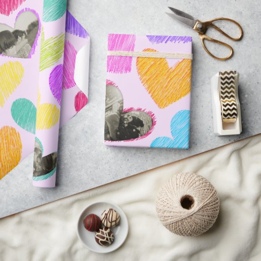 Foto Valentinstag Regenbogen Handgezogene Herzen Geschenkpapier (Kunsthandwerk)