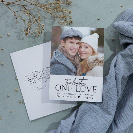 Foto Verlobung Ankündigung zwei Herzen eine Liebe