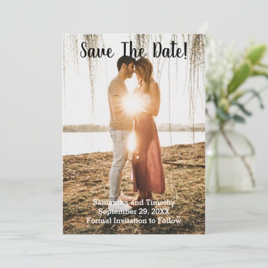 Foto-Verlobung beim Hochfahren speichern der Datum Save The Date (Stehend Vorderseite)