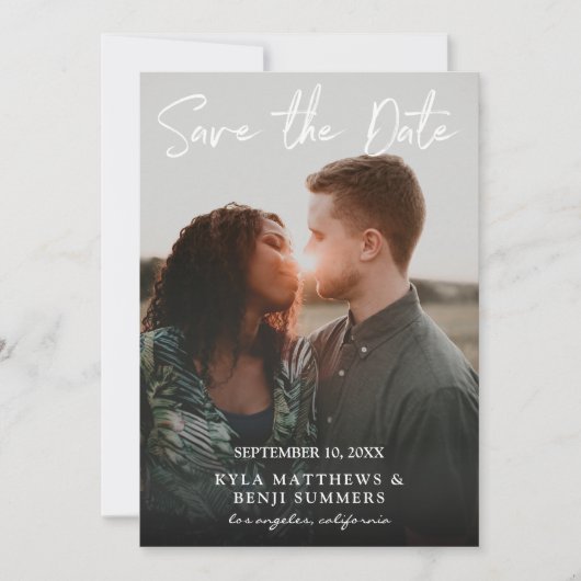 Foto - Vertikal Save the Date und Handschrift Einladung (Vorderseite)
