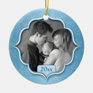 Foto-Verzierung der Familie blaue 1. Weihnachts Keramikornament