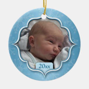 Foto-Verzierung des Babys blaue erstes Weihnachts Keramikornament