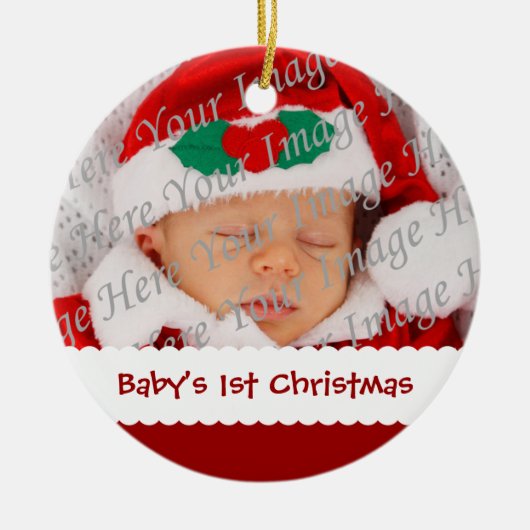 Foto-Verzierung des Babys datierte 1. Weihnachts Keramikornament (Vorne)