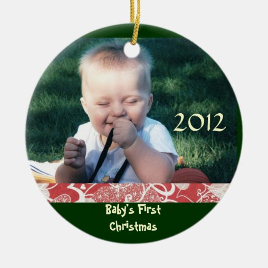Foto-Verzierung des Babys erste Weihnachts Keramikornament (Vorne)