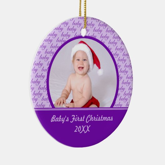 Foto-Verzierung des lila Babys erste Weihnachts Keramik Ornament (Rechts)